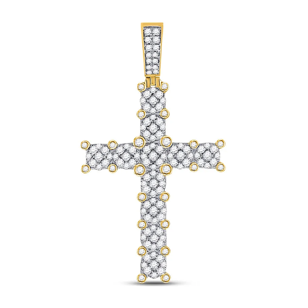 Keene Jewelers 10kt Yellow Gold Mens Round Diamond Cross Charm Pendant 1-3/4 Cttw