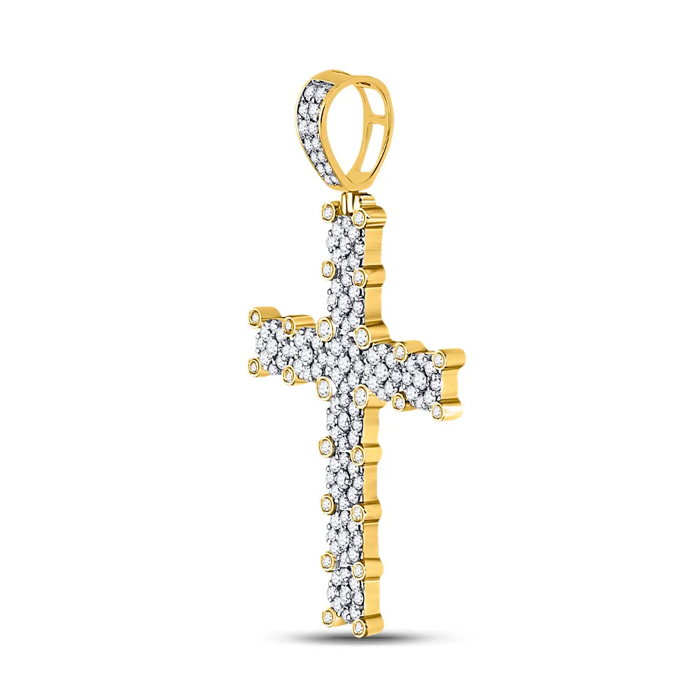 Keene Jewelers 10kt Yellow Gold Mens Round Diamond Cross Charm Pendant 1-3/4 Cttw