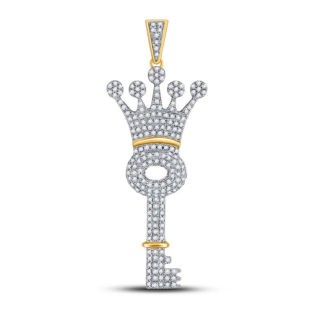 Keene Jewelers 10kt Yellow Gold Mens Round Diamond Crown King Key Charm Pendant 3/4 Cttw