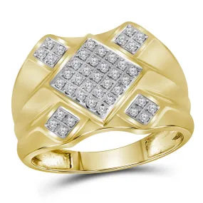 Keene Jewelers 10kt Yellow Gold Mens Round Diamond Diagonal Square Cluster Ring 1/3 Cttw