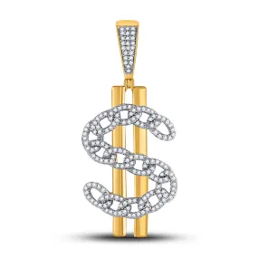 Keene Jewelers 10kt Yellow Gold Mens Round Diamond Dollar Sign Charm Pendant 1/2 Cttw