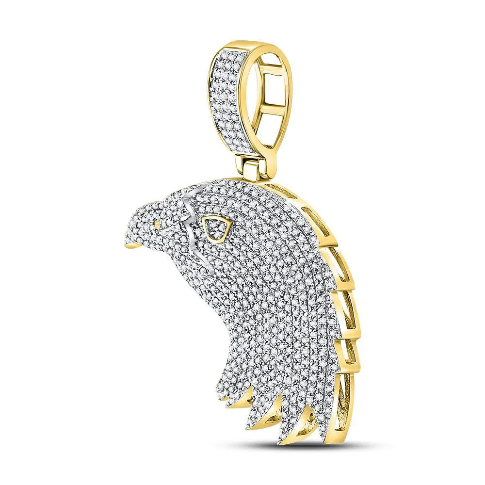 Keene Jewelers 10kt Yellow Gold Mens Round Diamond Eagle Head Charm Pendant 1 Cttw