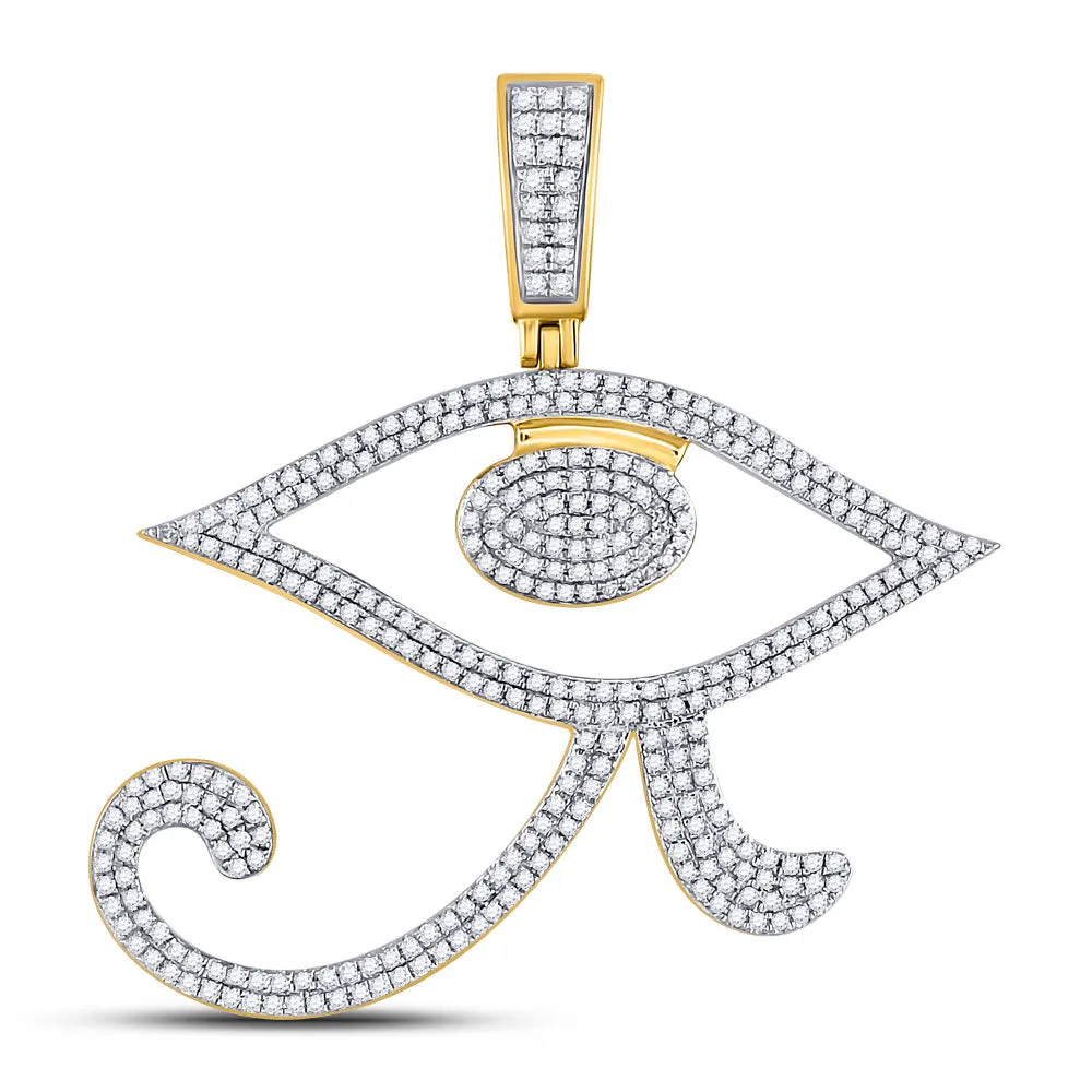 Keene Jewelers 10kt Yellow Gold Mens Round Diamond Eye of Ra Egyptian Charm Pendant 1 Cttw