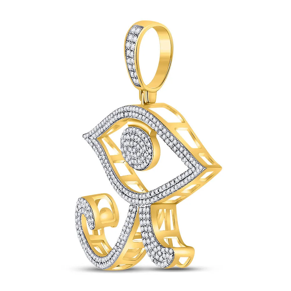 Keene Jewelers 10kt Yellow Gold Mens Round Diamond Eye of Ra Egyptian Charm Pendant 1 Cttw