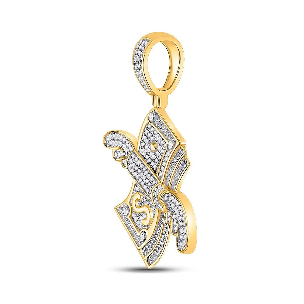 Keene Jewelers 10kt Yellow Gold Mens Round Diamond Flying Dollar Money Charm Pendant 1/2 Cttw