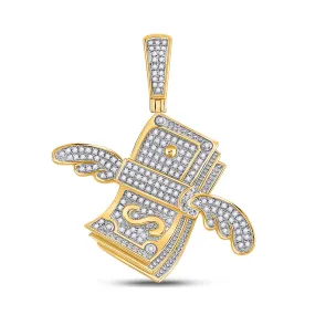 Keene Jewelers 10kt Yellow Gold Mens Round Diamond Flying Dollar Money Charm Pendant 1/2 Cttw