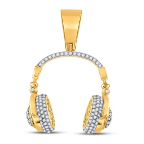 Keene Jewelers 10kt Yellow Gold Mens Round Diamond Headphones DJ Charm Pendant 1 Cttw