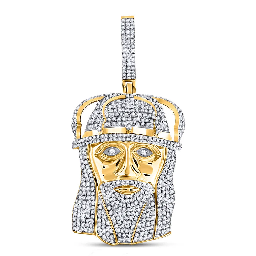 Keene Jewelers 10kt Yellow Gold Mens Round Diamond Jesus Crown Charm Pendant 3 Cttw