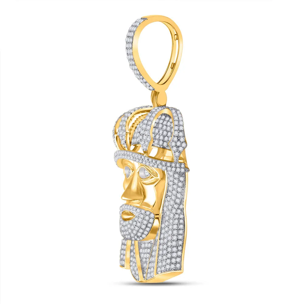 Keene Jewelers 10kt Yellow Gold Mens Round Diamond Jesus Crown Charm Pendant 3 Cttw