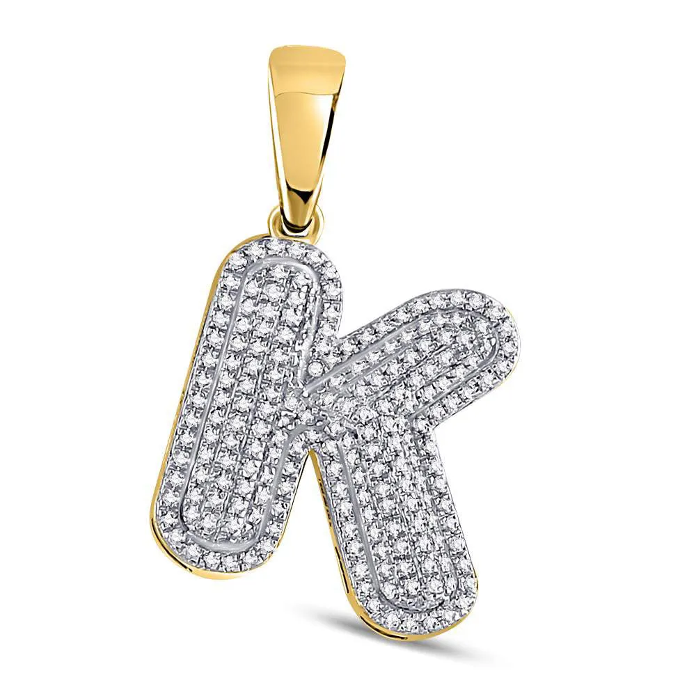 Keene Jewelers 10kt Yellow Gold Mens Round Diamond Letter K Bubble Initial Charm Pendant 5/8 Cttw