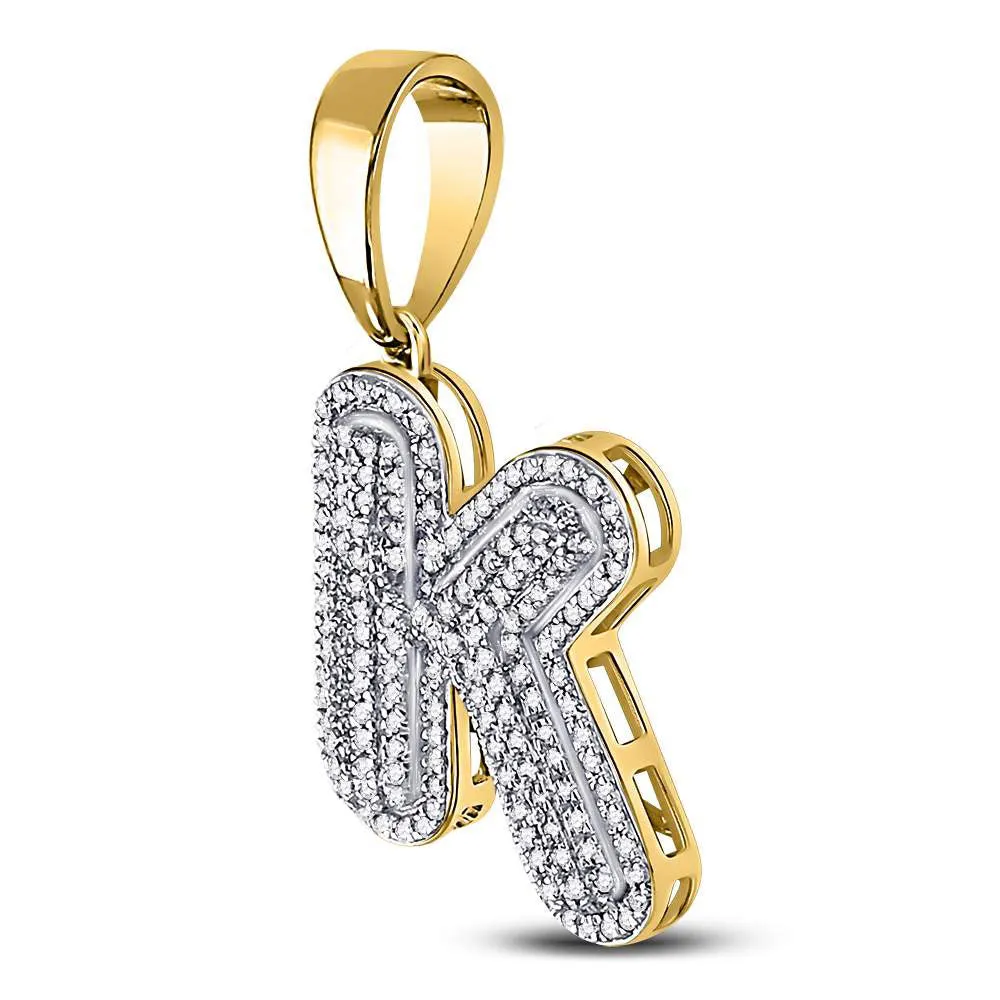 Keene Jewelers 10kt Yellow Gold Mens Round Diamond Letter K Bubble Initial Charm Pendant 5/8 Cttw