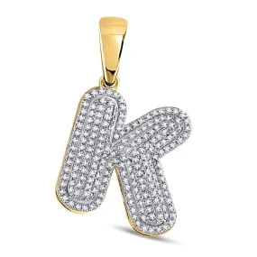 Keene Jewelers 10kt Yellow Gold Mens Round Diamond Letter K Bubble Initial Charm Pendant 5/8 Cttw