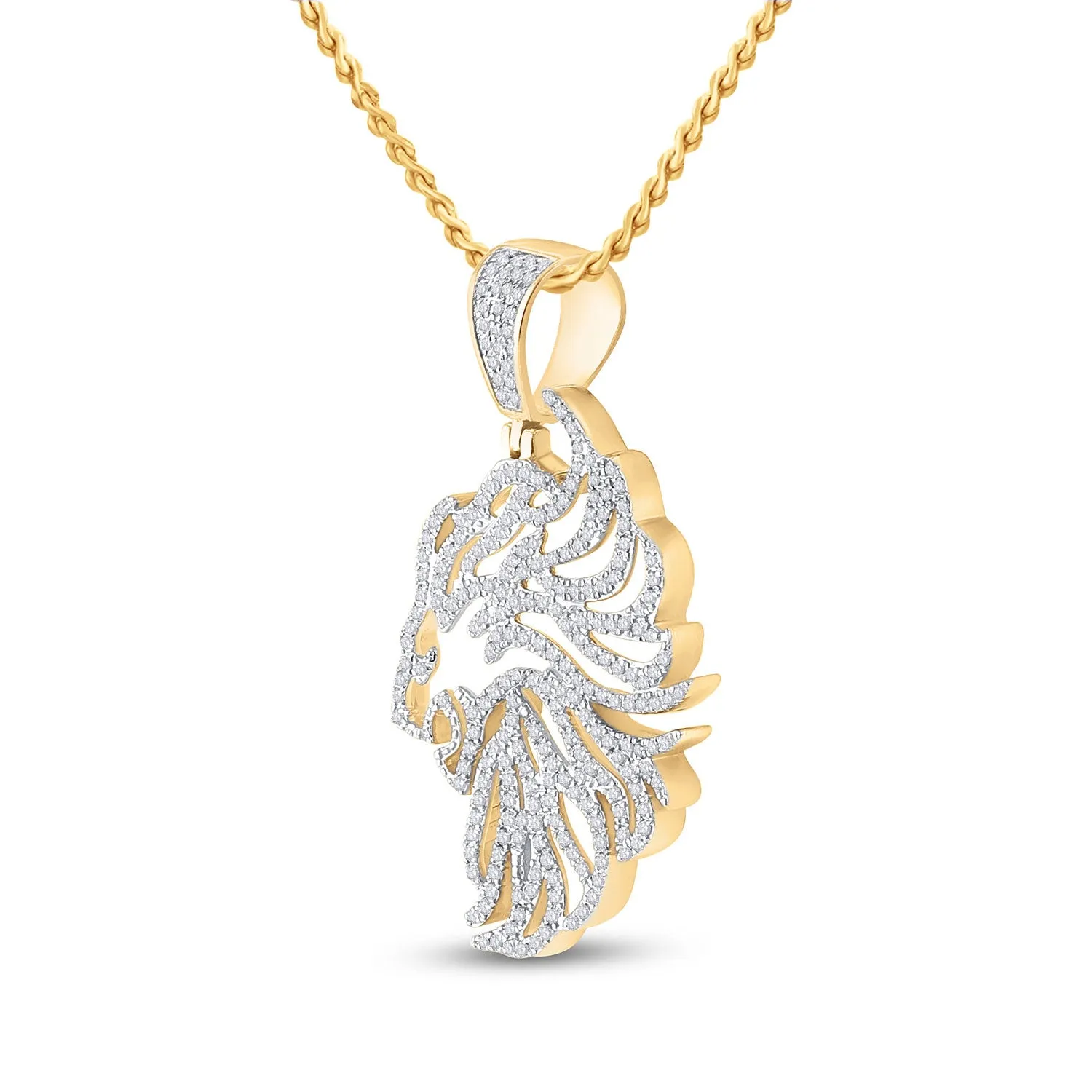 Keene Jewelers 10kt Yellow Gold Mens Round Diamond Lion Mane Charm Pendant 3/4 Cttw