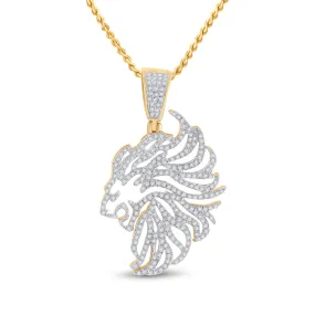 Keene Jewelers 10kt Yellow Gold Mens Round Diamond Lion Mane Charm Pendant 3/4 Cttw