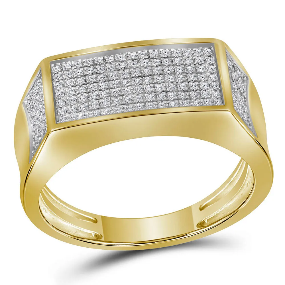 Keene Jewelers 10kt Yellow Gold Mens Round Diamond Rectangle Cluster Band Ring 1/3 Cttw