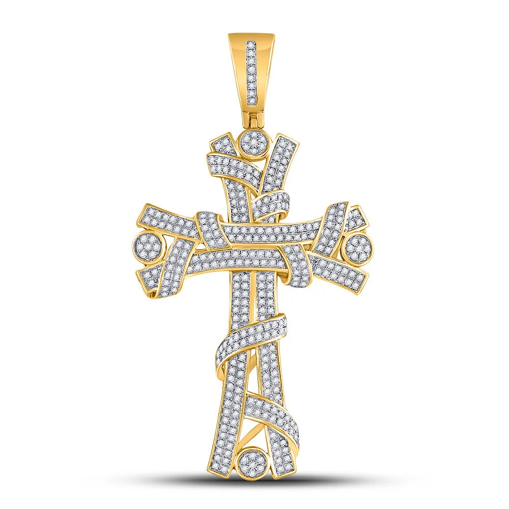 Keene Jewelers 10kt Yellow Gold Mens Round Diamond Religious Cross Charm Pendant 1 Cttw