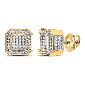 Keene Jewelers 10kt Yellow Gold Mens Round Diamond Square Cluster Earrings 1/4 Cttw