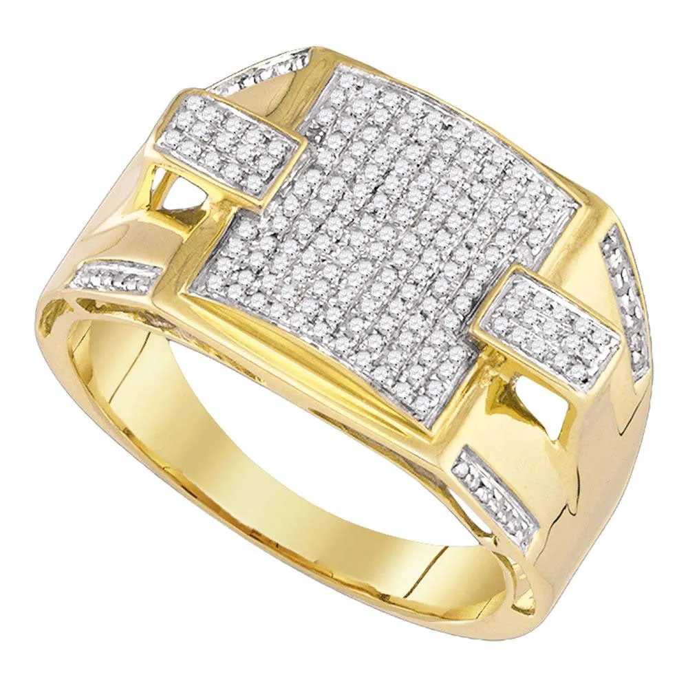 Keene Jewelers 10kt Yellow Gold Mens Round Diamond Square Cluster Ring 3/8 Cttw