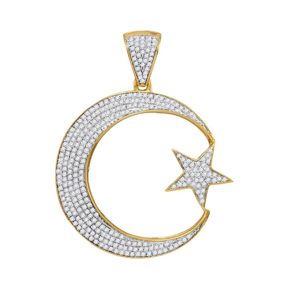 Keene Jewelers 10kt Yellow Gold Mens Round Diamond Star & Crescent Charm Pendant 3/4 Cttw