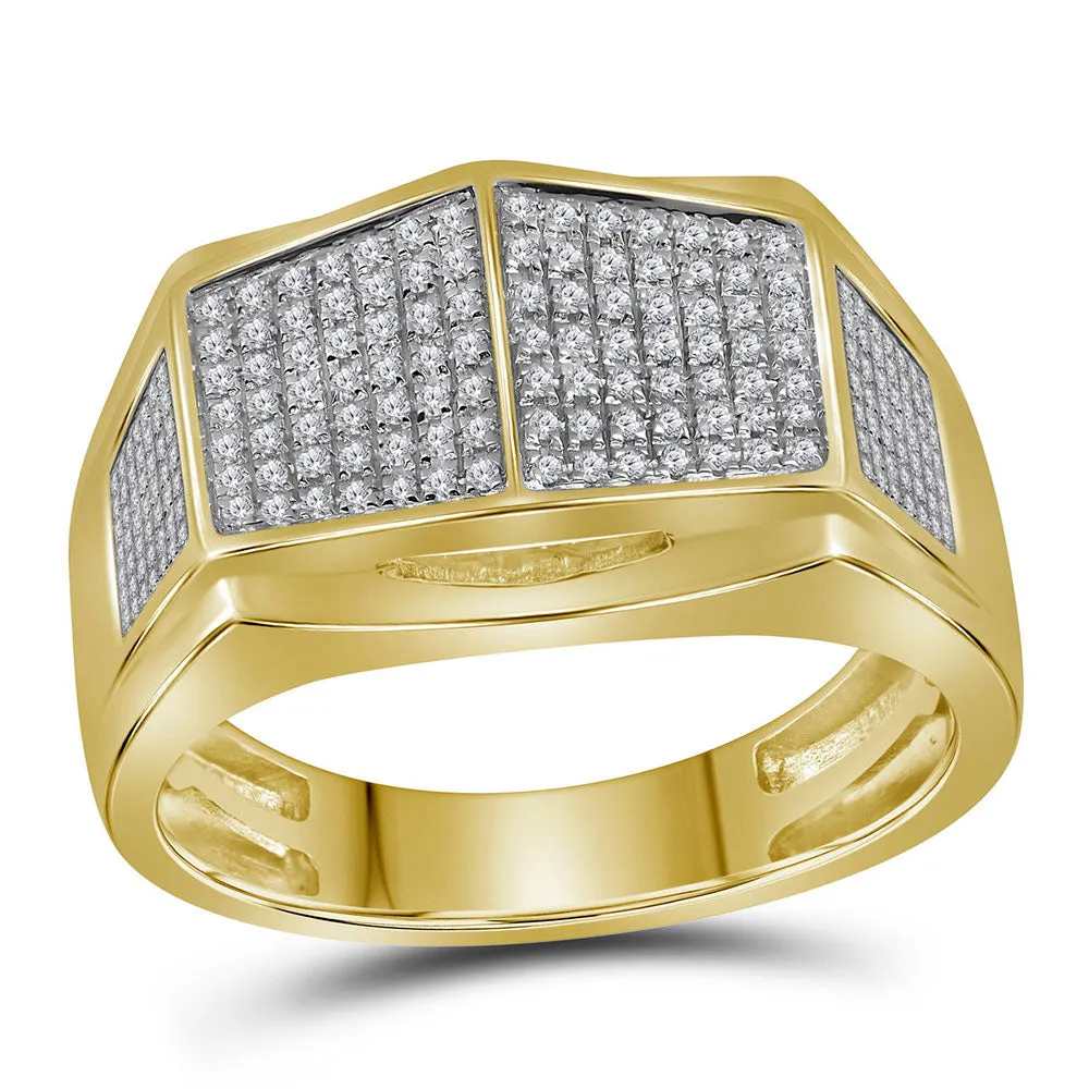 Keene Jewelers 10kt Yellow Gold Mens Round Diamond Symmetrical Arched Square Cluster Ring 1/3 Cttw