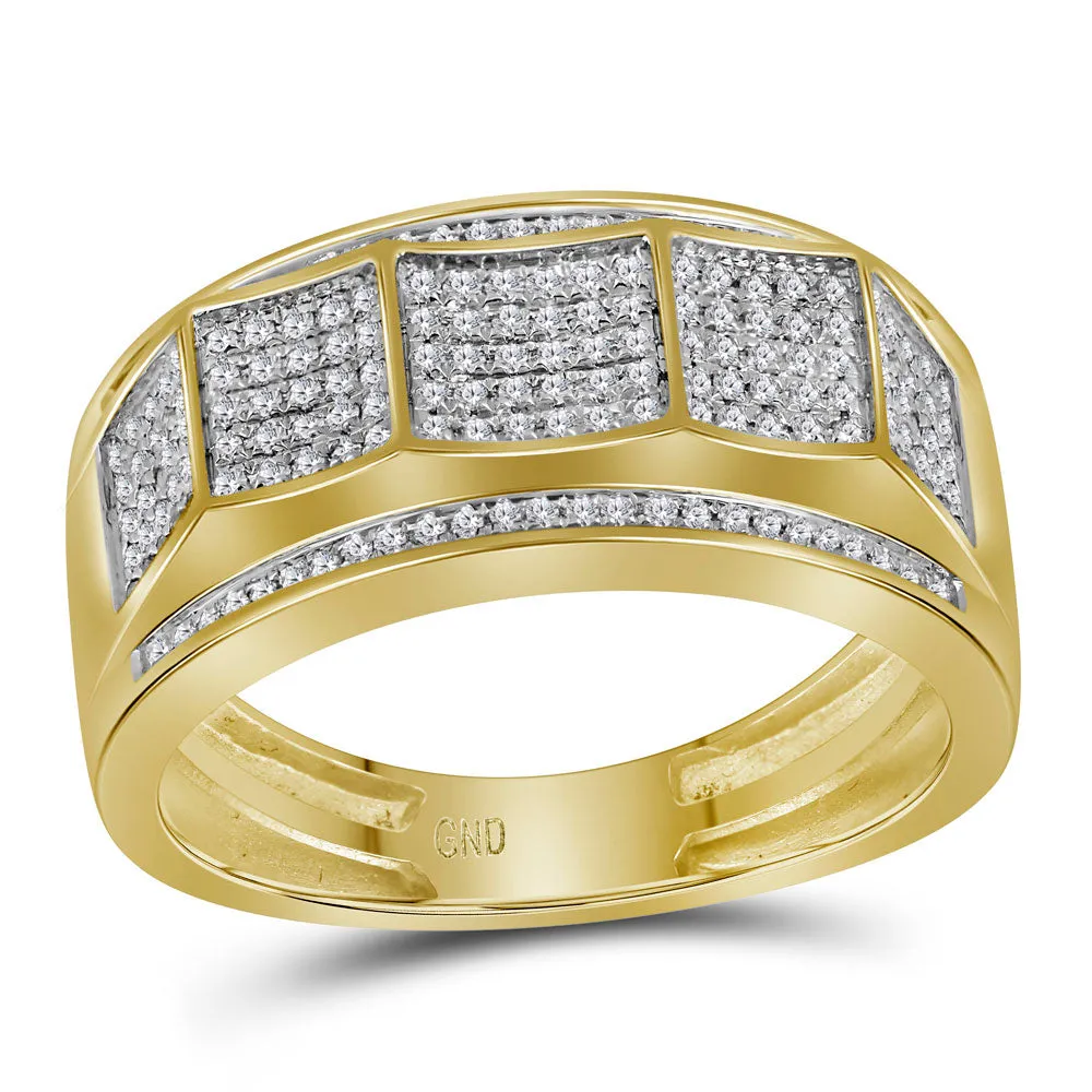 Keene Jewelers 10kt Yellow Gold Mens Round Pave-set Diamond Faceted Cluster Band Ring 1/3 Cttw