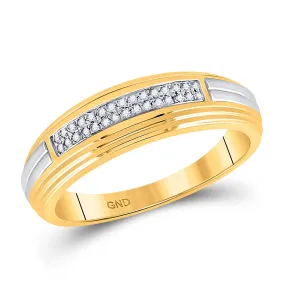 Keene Jewelers 10kt Yellow Two-tone Gold Mens Round Diamond Double Row Wedding Band 1/10 Cttw