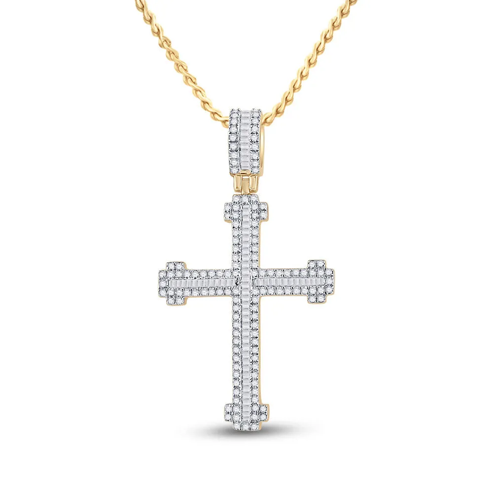 Keene Jewelers 14kt Yellow Gold Mens Round Diamond Cross Charm Pendant 7/8 Cttw