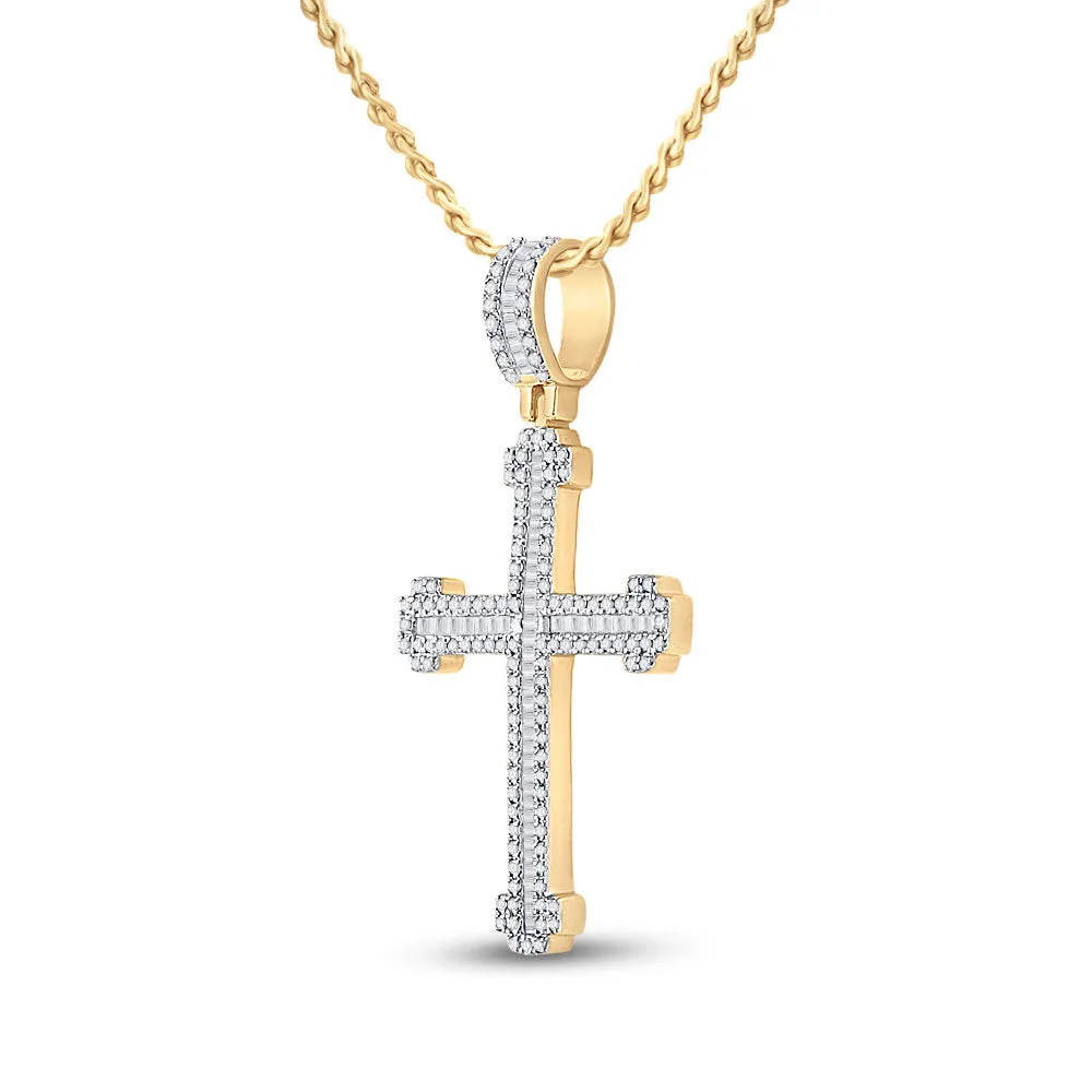 Keene Jewelers 14kt Yellow Gold Mens Round Diamond Cross Charm Pendant 7/8 Cttw