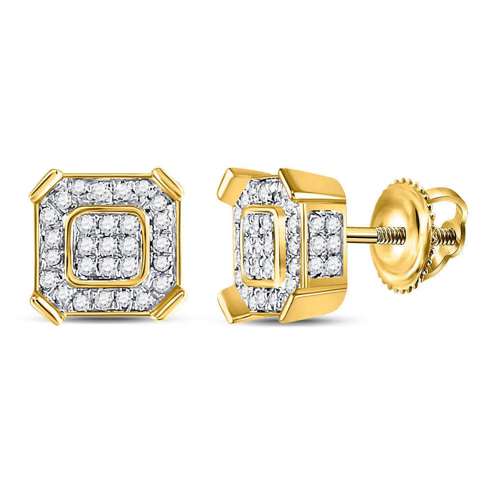 Keene Jewelers 14kt Yellow Gold Mens Round Diamond Square Cluster Earrings 1/2 Cttw