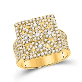 Keene Jewelers 14kt Yellow Gold Mens Round Diamond Square Cluster Ring 2 Cttw