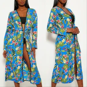 Kimono Floral Blue: Japanese Style Blue Floral Kimono