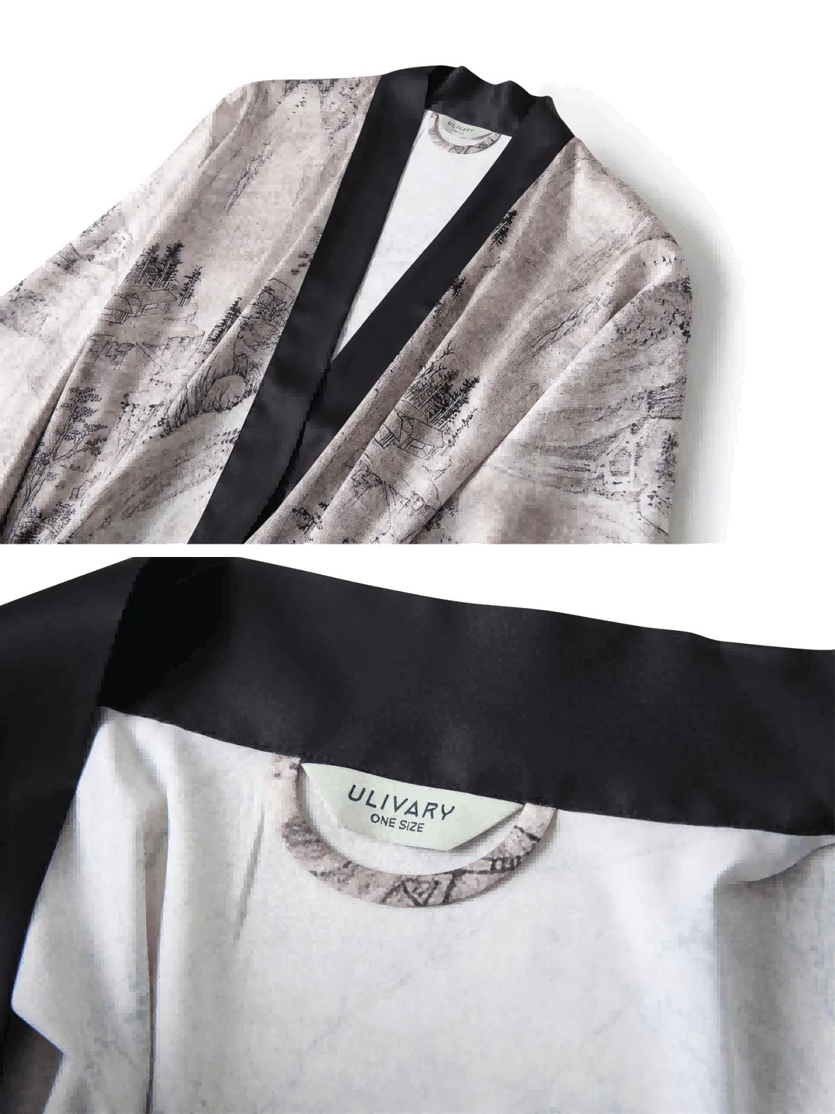 Kimono Robe with Ink Painting Design