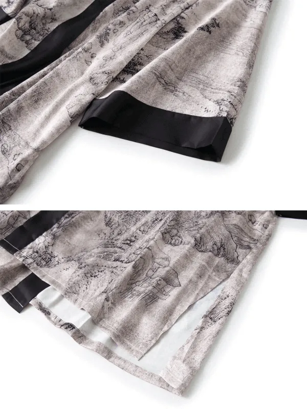 Kimono Robe with Ink Painting Design