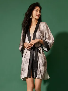 Kimono Robe with Ink Painting Design