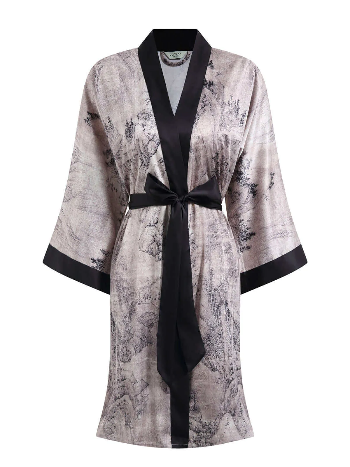 Kimono Robe with Ink Painting Design