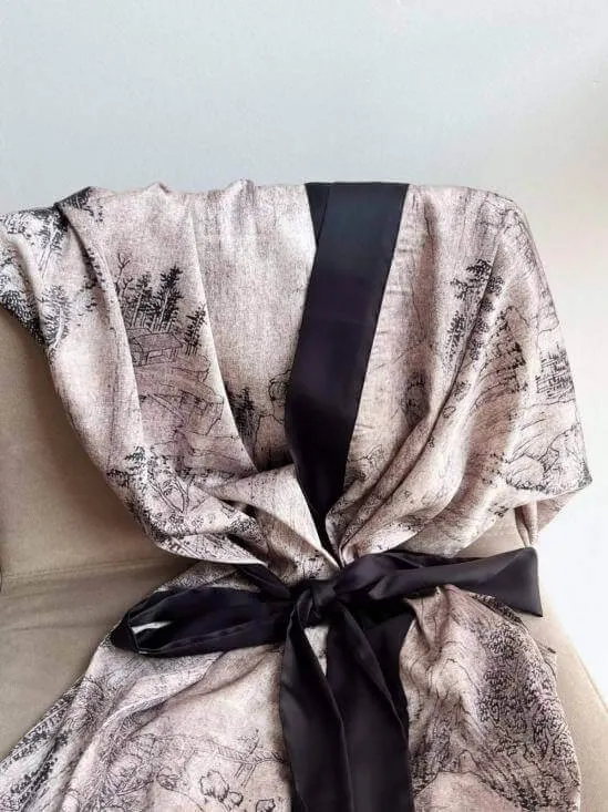 Kimono Robe with Ink Painting Design