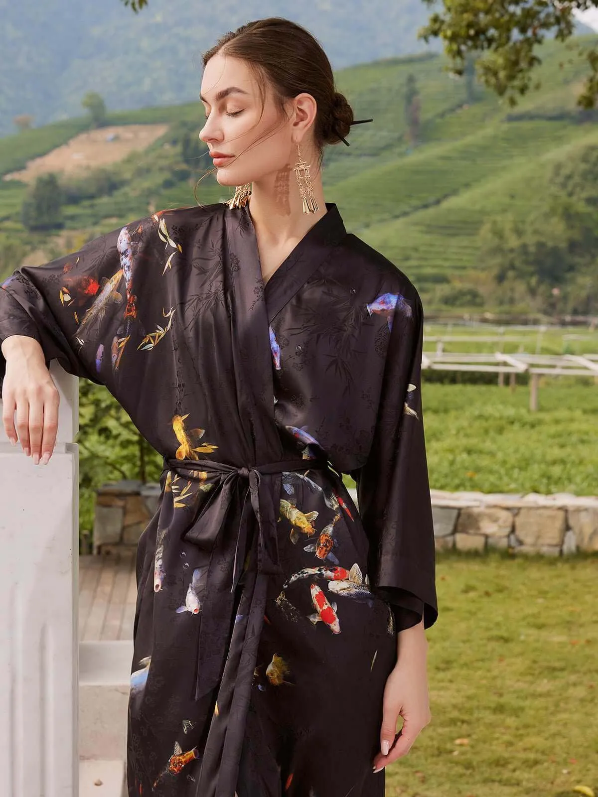 Koifish Kimono Robe with Oriental Inspired Design