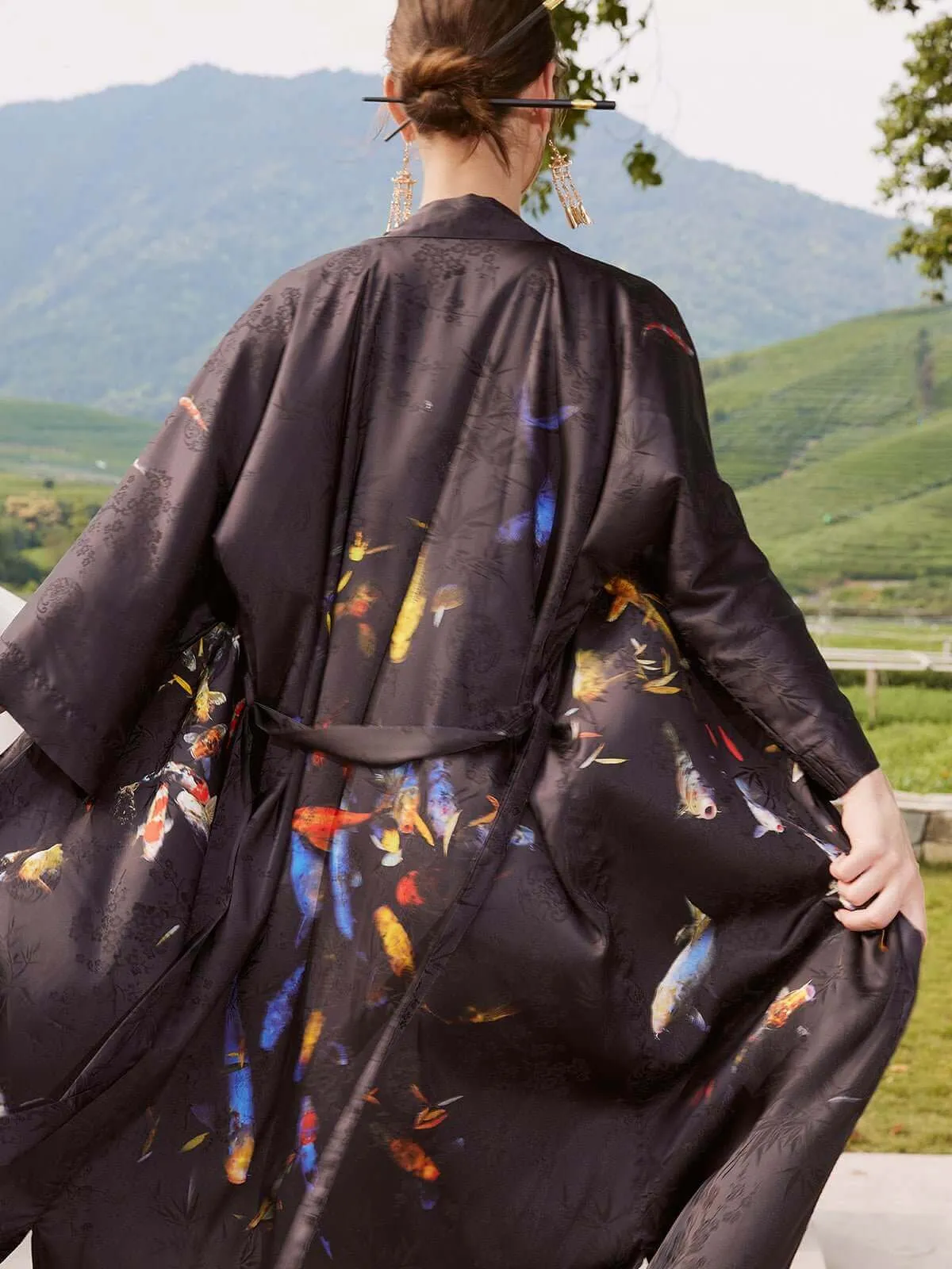 Koifish Kimono Robe with Oriental Inspired Design