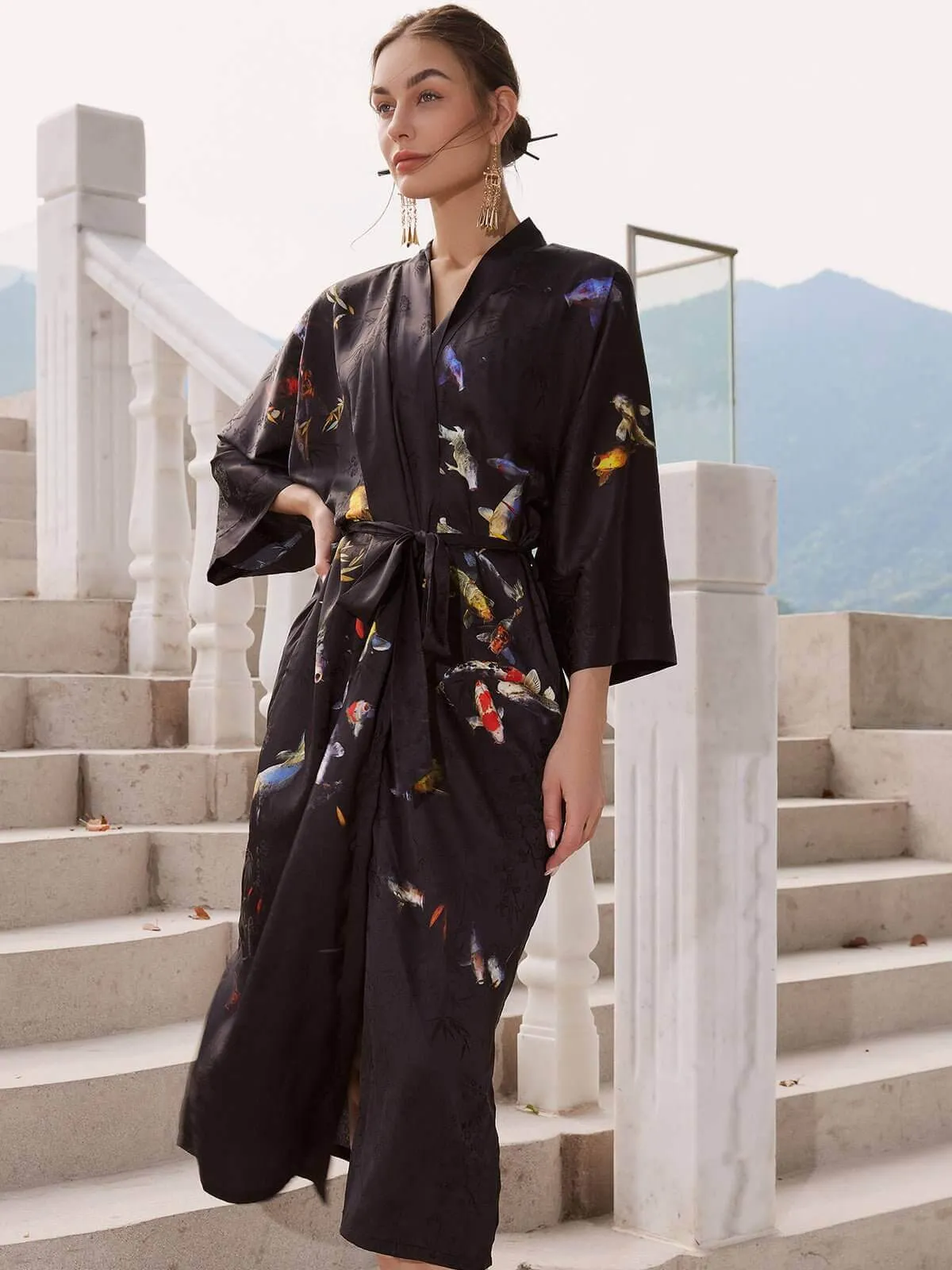 Koifish Kimono Robe with Oriental Inspired Design