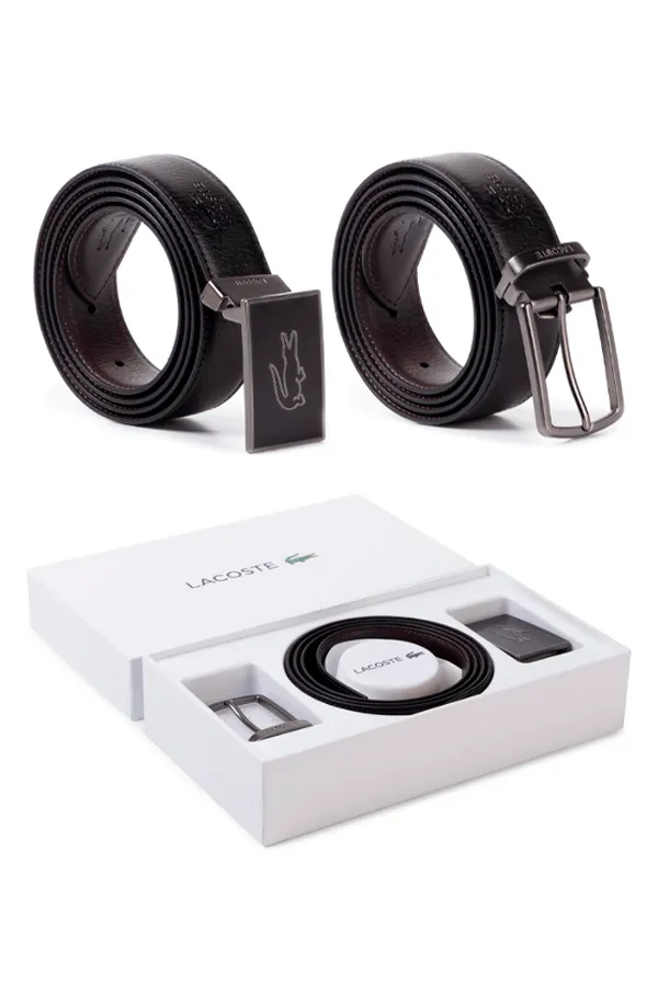 Lacoste Black Leather Belt Box - 2 in 1 Option.