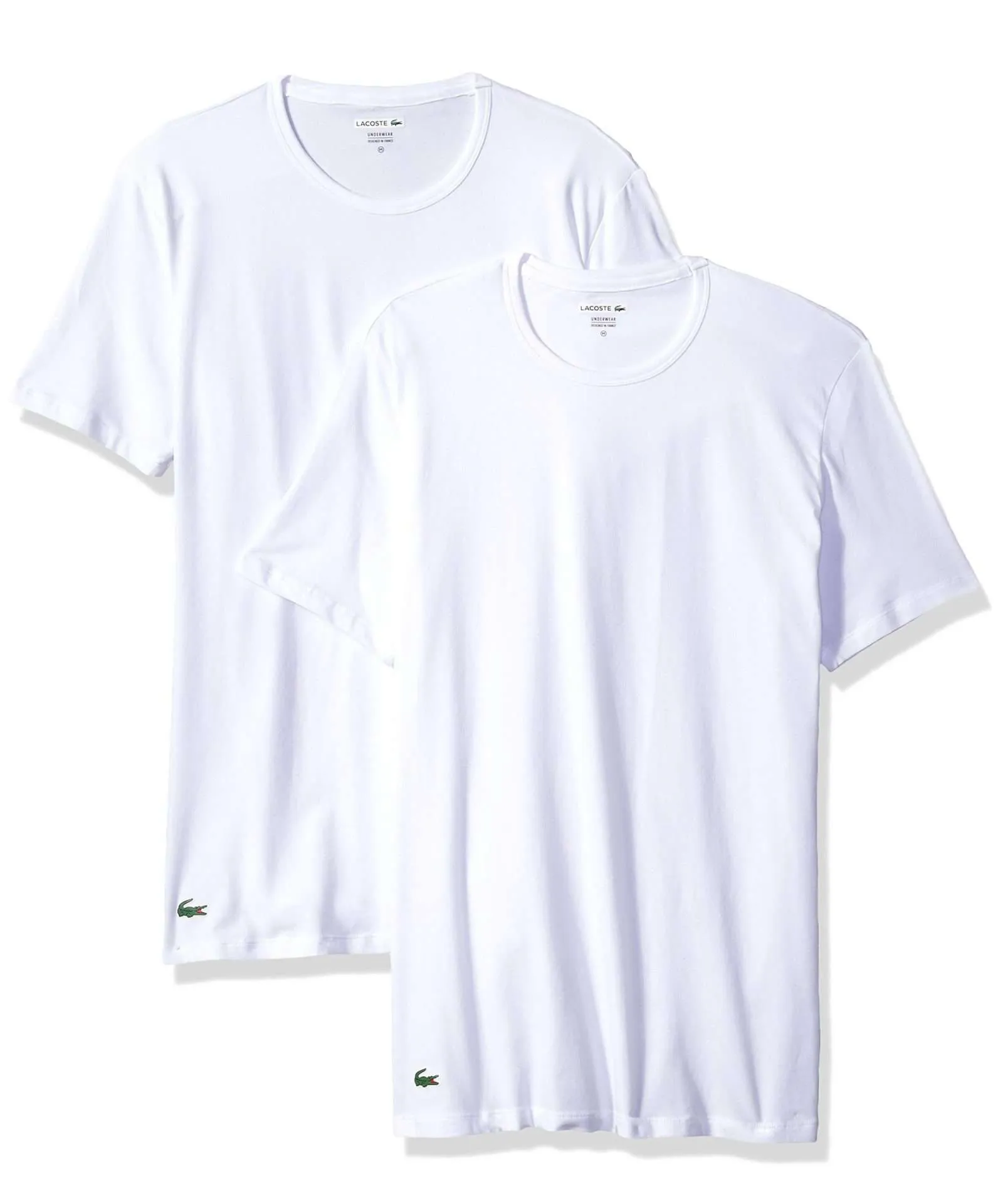 Lacoste Men’s Casual Classic Cotton Stretch 2 Pack Crew Neck T-Shirts (White)