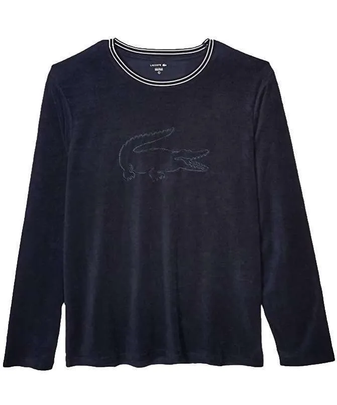 Lacoste Men’s Long Sleeve Crewneck Shower Terry Pullover Lounge Sweatshirt (Night Sky Blue)