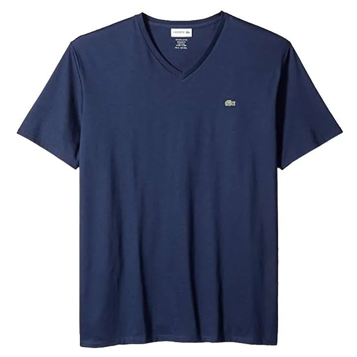 Lacoste Mens Short Sleeve V-Neck Pima Cotton Jersey T-Shirt – Navy