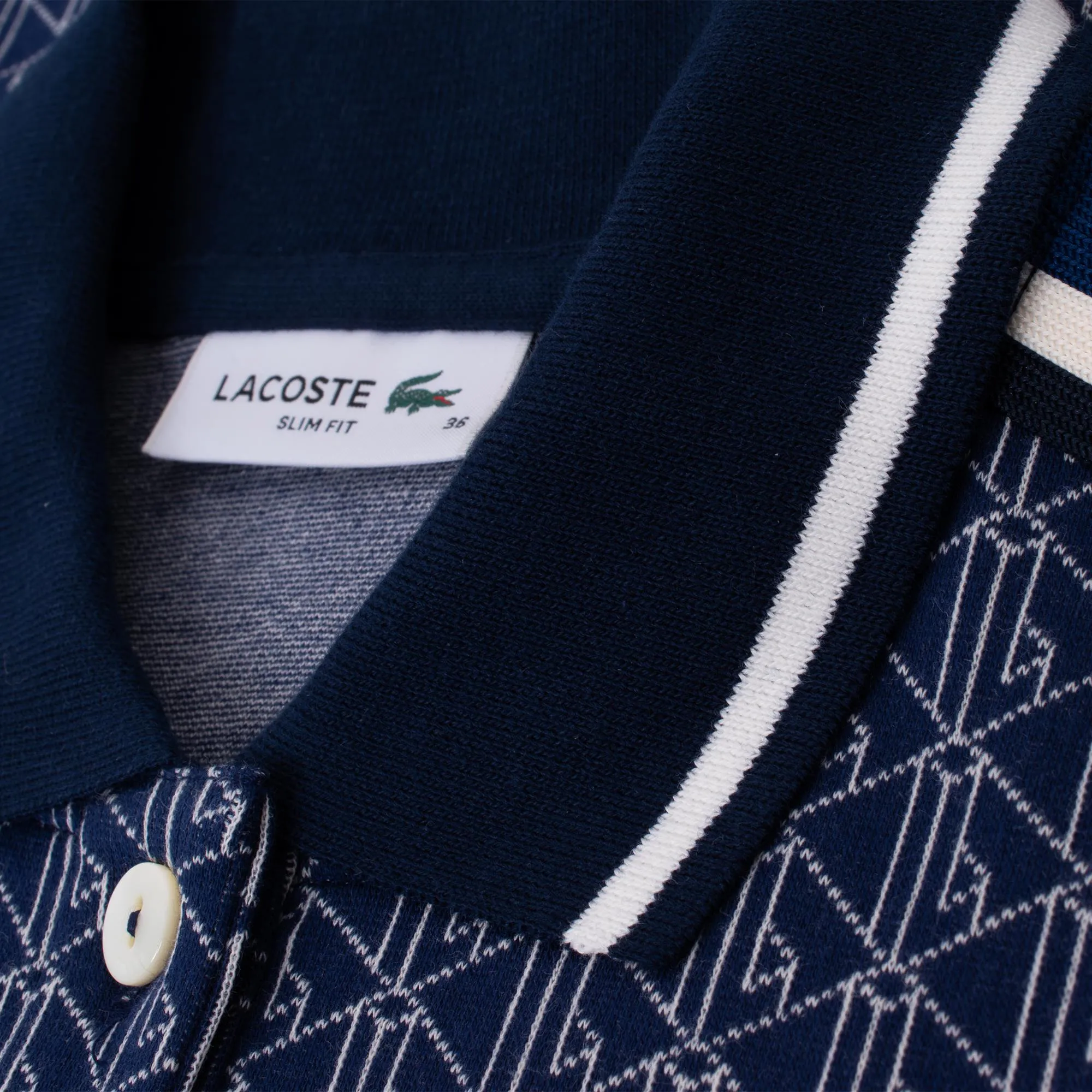 Lacoste Monogram Jacquard Dress in Navy Blue and White