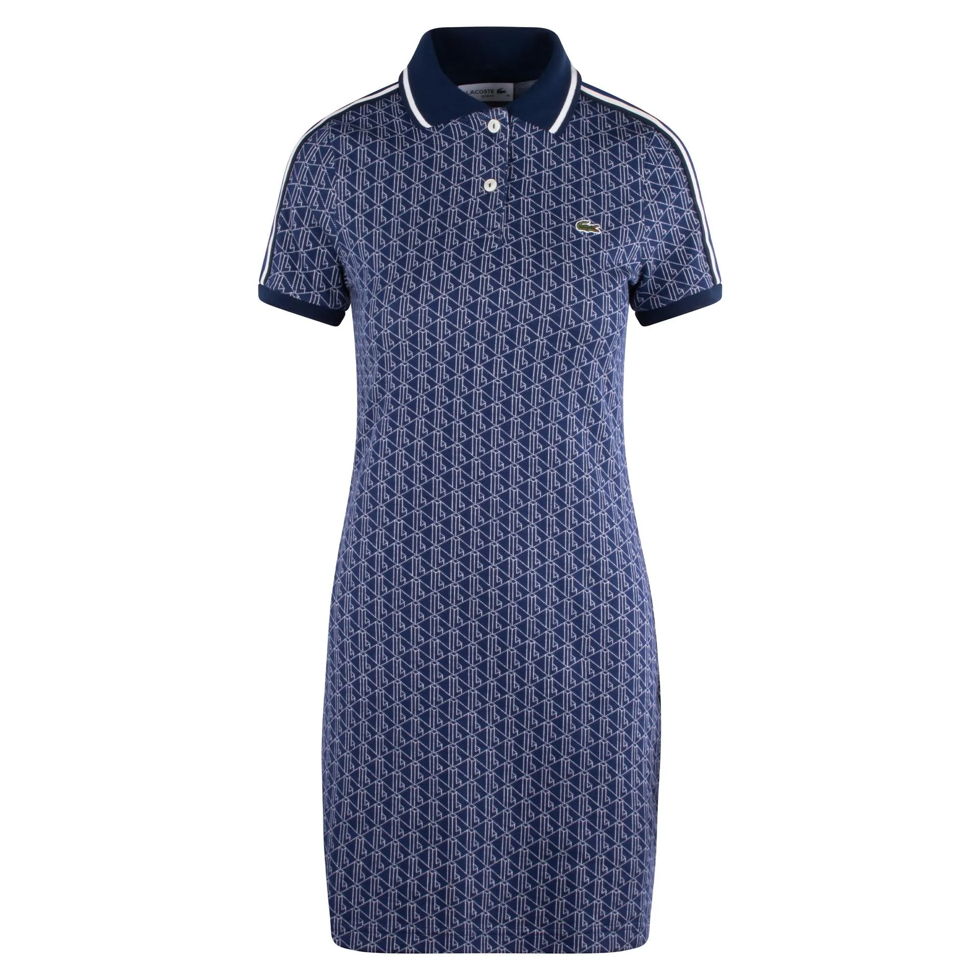 Lacoste Monogram Jacquard Dress in Navy Blue and White