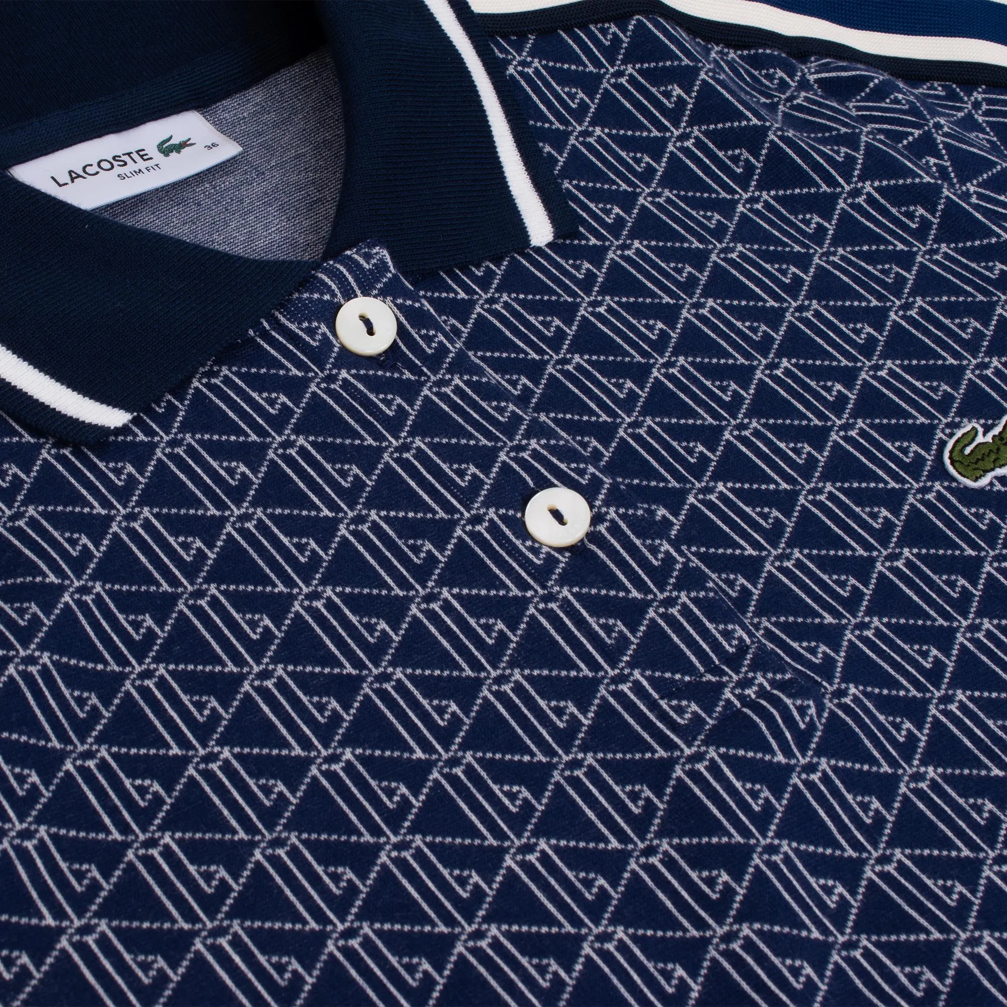 Lacoste Monogram Jacquard Dress in Navy Blue and White