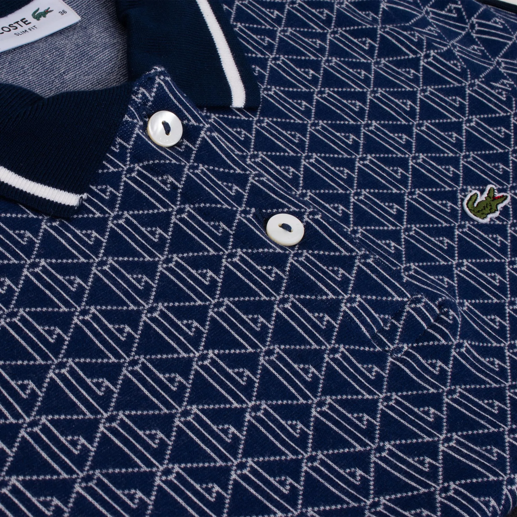 Lacoste Monogram Polo Shirt Navy/White - Shop Now