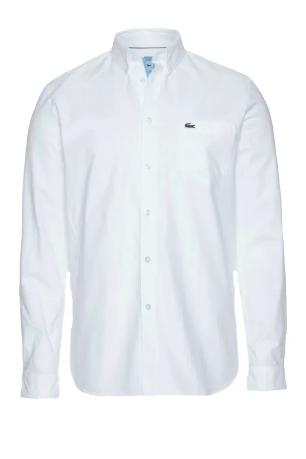 Lacoste white pocket shirt with logo.