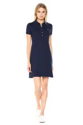 Lacoste Women’s Short Sleeve Slim Fit Stretch Pique Polo Dress (Navy Blue)