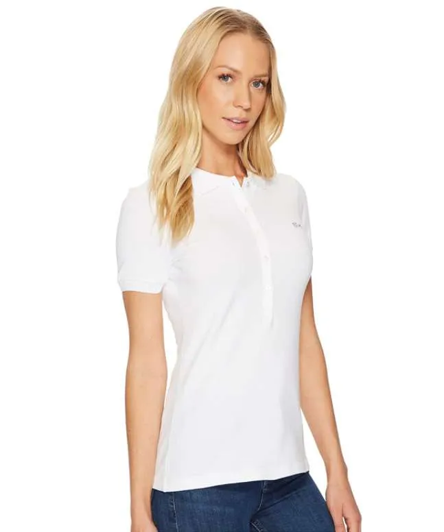 Lacoste Women’s Short Sleeve Slim Fit Stretch Pique Polo Shirt (White)